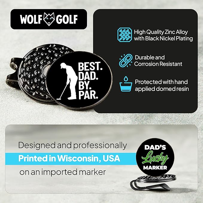Wolf Golf Towels Golf Ball Marker Hat Clip Gift Set | Best Dad by Par | | 1 Magnetic Clip + 3 Ball Markers | Golf Accessories for Men