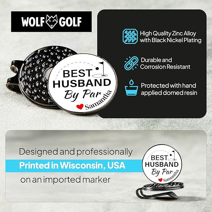 Wolf Golf Towels Golf Ball Marker Hat Clip Gift Set | Best Husband by Par or Best Boyfriend by Par | | 1 Magnetic Clip + 3 Ball Markers | Golf Accessories for Men