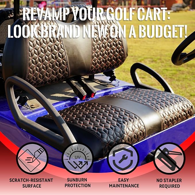 Golf Cart Seat Covers Front and Rear for Club Car Precedent 2004+ Standard Seat Cushion, EZGO Vinyl Leather Seat Cover Set Replacement Accessories, No Staples, Black(4 PCS)