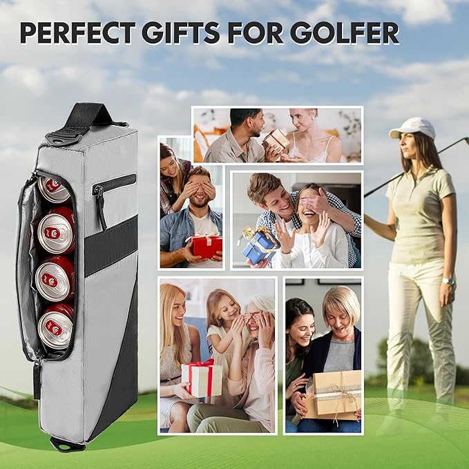 Golf Cooler Bag Beer Sleeve - Golf Accessories for Men with 2 Ice Packs Cooler Sleeve Leakproof Sling for 6 Cans Insulated Beverages Storage Case Fits in Most Golf Bags Styles
