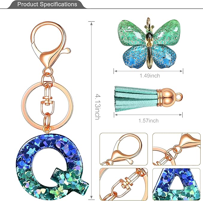 JINGUAZI Initial letter Keychains for Women Tassel Butterfly Pink Purple Cute Car Keychain for Wallet Backpack bag charm