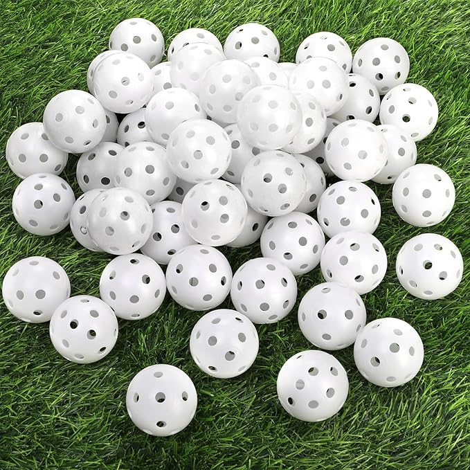 100 Pack Practice Golf Balls, Plastic Golf Training Balls 41mm Hollow Airflow Golf Balls for Driving Range, Swing Practice, Indoor Outdoor Use, White