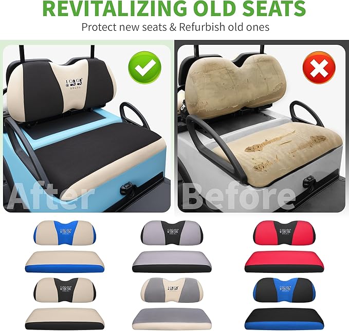 10L0L Golf Cart Seat Covers Universal for Yamaha G29 Drive2 Club Car DS Precedent Tempo Standard Front Seats, Breathable Mesh Bench Seat Cover, No Drilling Seat Cushion - All-Season Comfort