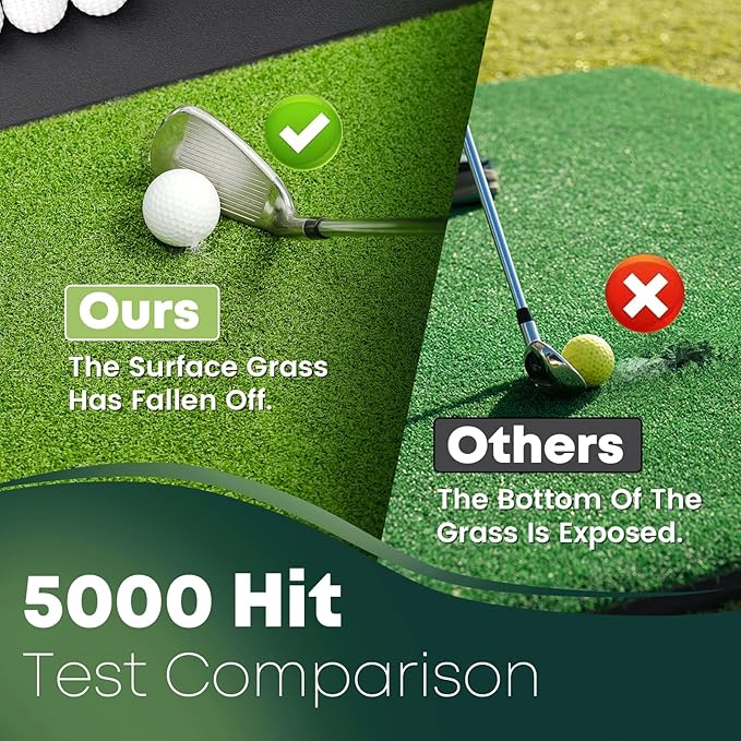 Integrated Golf Hitting Mat with Curved Ball Tray 5x4ft 6x4ft 26mm 31mm Thickening Golf Practice Mats Indoor & Outdoor, Durable Golf Turf Matt with 3 Tees for Hitting Chipping Striking, Swinging