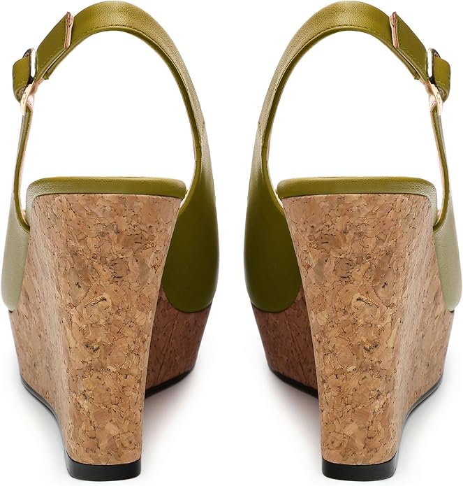 Womens Peep Toe Wedge Heels Matte Fashion Cork Slingback Pumps Platform Wedge Sandals 3.94 Inches