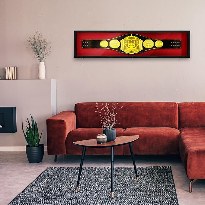 54" Wrestling Championship Belt Display Case Championship Wrestling Belt Wall Mount Wooden Display Case Cabinet W/98% UV Acrylic Door Lockable Box for Christmas Collectors Gift