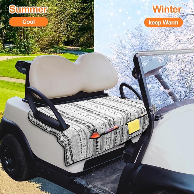 Golf Cart Seat Covers, Universal Golf Cart Seat Towel Blanket with 4 Front Pockets & Nonskid Bottom Fits for EZGO, Yamaha, Club Car and More 2 Person Seats Golf Carts