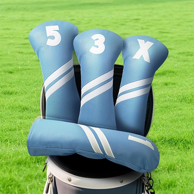 Golf Club Head Covers for Fairway Woods Driver Hybrids, 4pcs Premium PU Leather Women Golf Headcovers Set with No.Tags1 3 5 X.