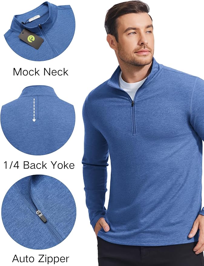 PINSPARK Men's Quarter Zip Up Pullover Mock Neck Sweatshirts Long Sleeve Golf shirts Performance Athletic Casual Workout