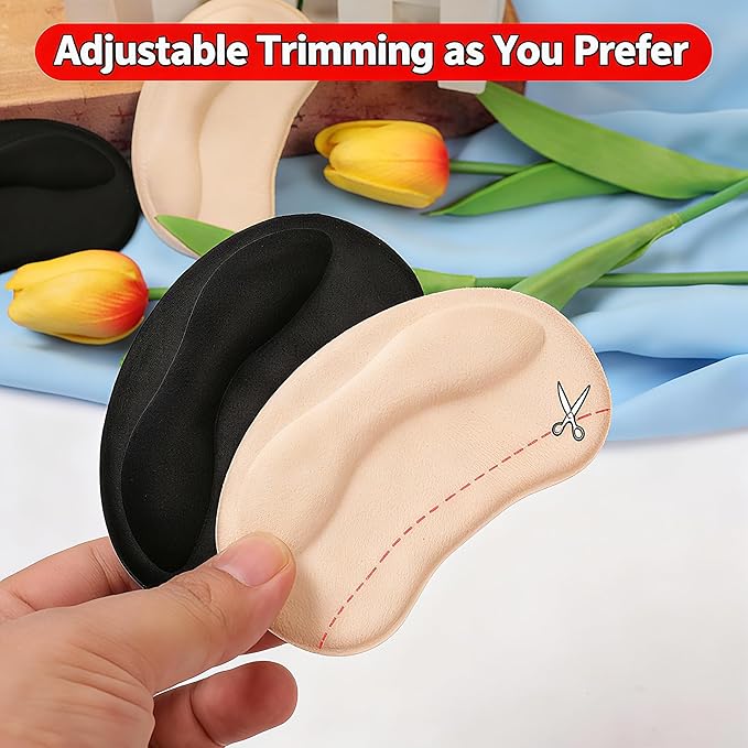 6 Pairs Heel Pads Cushion Inserts for Loose Shoes, Heel Grips & Liners for Men Women – Protectors Against Blisters, Heel Pain, Slipping & Friction(Black + Beige)