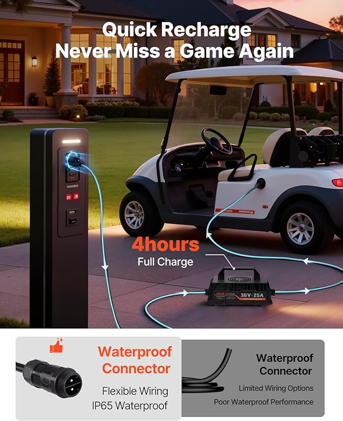 VEVOR 36V (38.4V) 105AH Lithium Golf Cart Battery, with 25A Charger, Lifepo4 Battery Kit, Built-in 200A BMS, with Bluetooth & Touch Monitor, 4000 Cycles, Metal Case, for Golf Carts, Trolling Motors