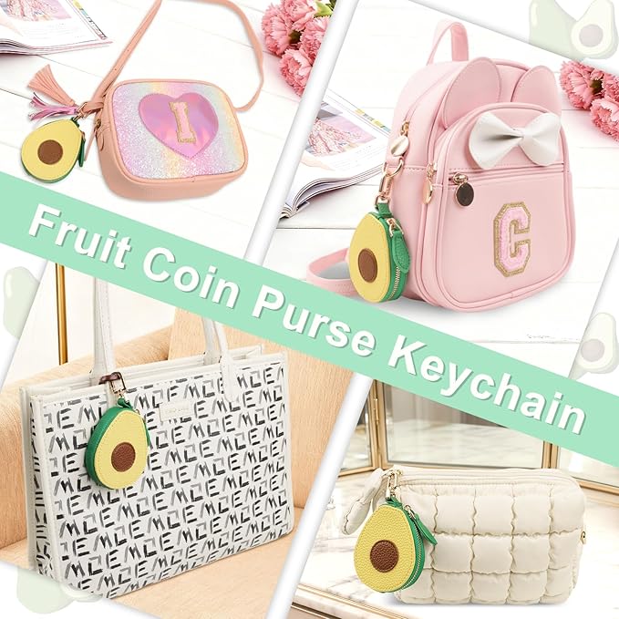 XSUIOY Orange Fruit Coin Purse Keychain Bag Charm, Mini Leather Coin Purse & Pouch Airtag Holder Keychain, Kawaii Bag Charms for Handbag, Tote, Keys, Airtag, Gifts for Girls & Women