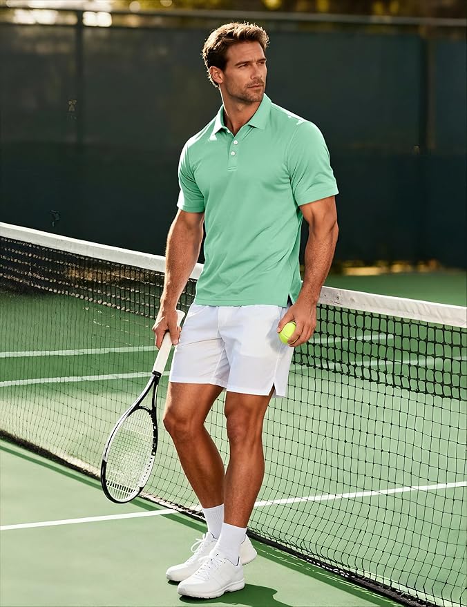 MAGCOMSEN Men's Polo Shirts 3 Buttons Casual Work T Shirts Quick Dry Short Sleeve Golf Shirt Pique Jersey Outdoor Performance