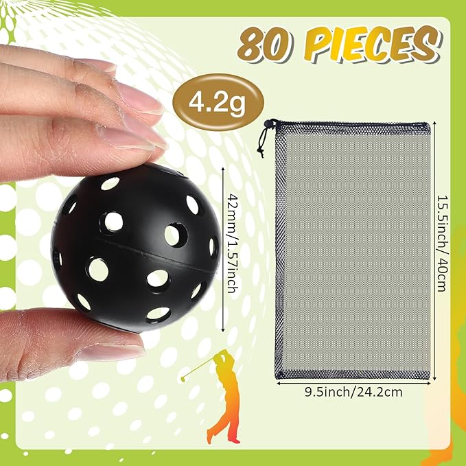 80 Pack Practice Golf Balls Limited Flight 42 mm Golf Training Airflow Hollow Plastic Ball for Women Men Indoor Outdoor Driving Range Swing Practice Home