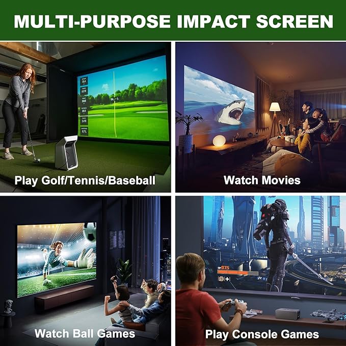 Fireproof Golf Simulator Impact Screen for Training – Professional 3D Air Mesh Golf Impact Screen, Ultra Clear Golf Simulators Screen for Home Golf Practice with Grommet Holes, 8 Size Options