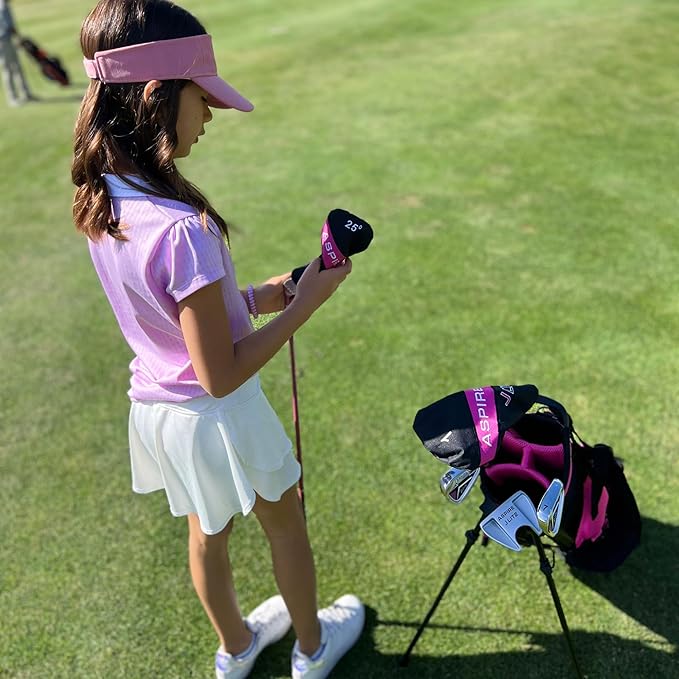 Aspire X-Lite Super Performance Junior Golf Club Set - Right-Handed Kids Golf Set with Driver, Hybrid, 7 Iron, Putter, Stand Bag & Headcovers