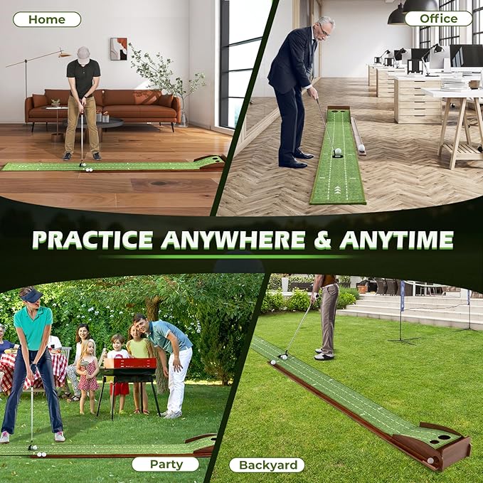 ULTIMATE Indoor/Outdoor Golf Putting Mat, Golf Putting Green w/Automatic Ball Return System, Putter Alignment Guides for Training & Practicing, Golf Practice Equipment for Home & Office