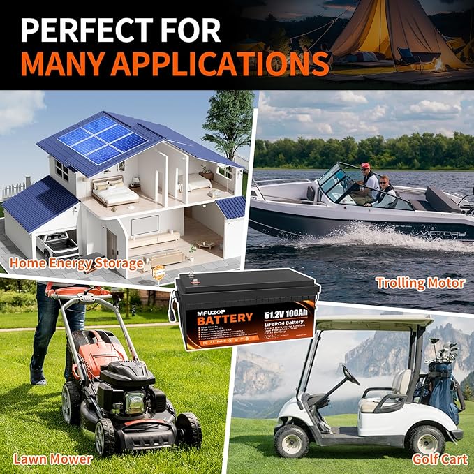 48V Lithium Battery for Golf Cart, 48V 100Ah LiFePO4 Battery with 100A Smart BMS, 5.12kWh Capacity, 15000+ Cycles Deep Cycle, Perfect Golf Cart Batteries for Solar, RV and Off-Grid Use
