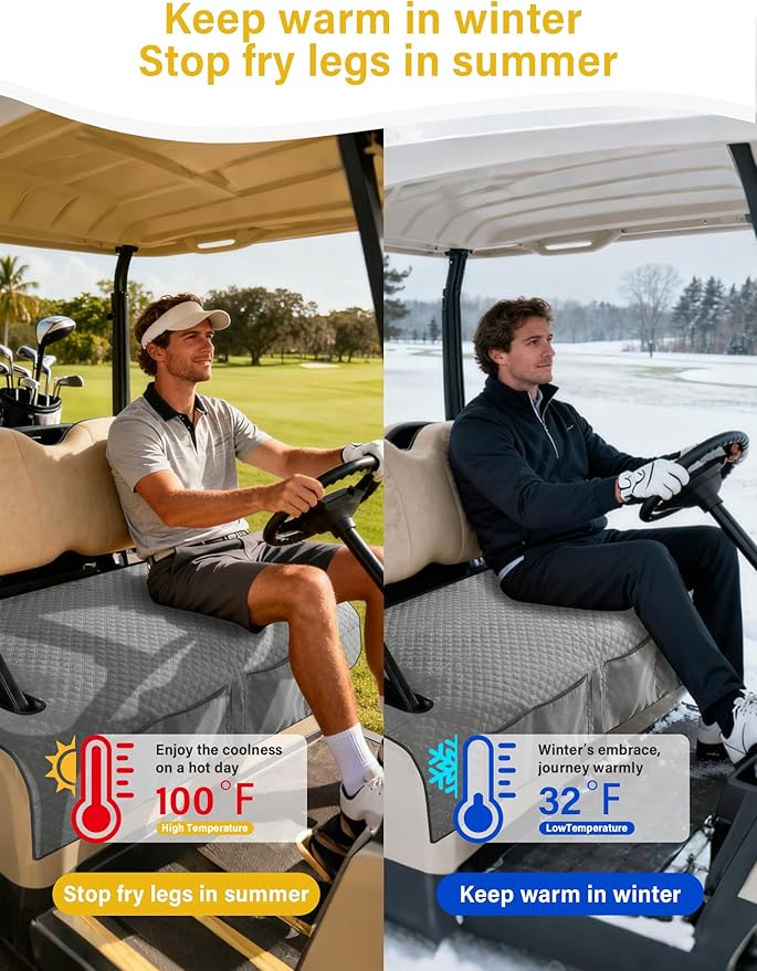 Golf Cart Seat Covers,Golf Cart Seat Towel Blanket with 4 Front Pockets & Nonskid Bottom Fits for Club Car and More 2 Person Seats Golf Carts (Charcoal Gray, Club Car)