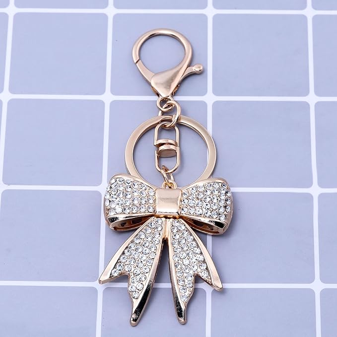 Sparkly Bow Bag Charm Keychain - Rhinestone Bow Key Chain for Women - Cute Purse Handbag Charms Accessories