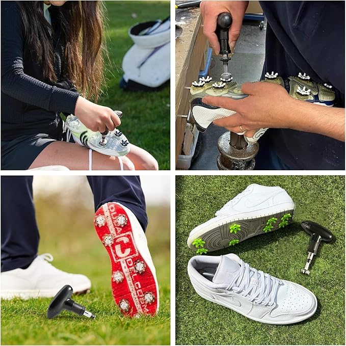Golf Spike Wrench Shoes Ratchet Action Remover Adjustment Tool Set Durable Stainless Steel Cleats Plastic Handle Ripper Replacement Aid
