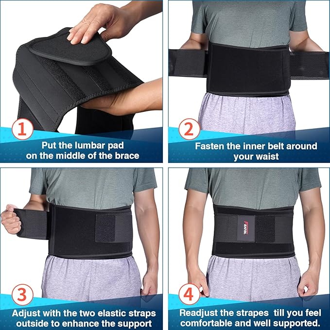 FEATOL Breathable Back Brace with Lumbar Pad for Women & Men, Support Belt for Lower Back Pain Relief for Herniated Disc, Sciatica, Scoliosis S/M (Waist Size:24.4''-29.8'')
