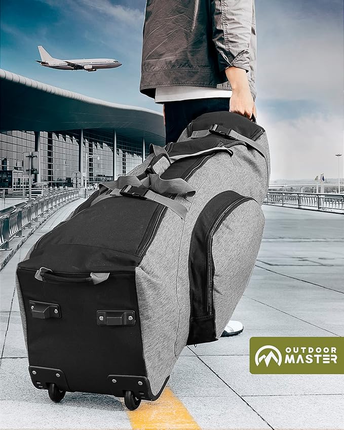 OutdoorMaster Padded Golf Travel Bag with Reinforced Wheels, 900D Heavy Duty Oxford Wear-Resistant and Waterproof Golf Travel Case, Soft-Sided Golf Club Bag, Shoes and Accessories Compartment