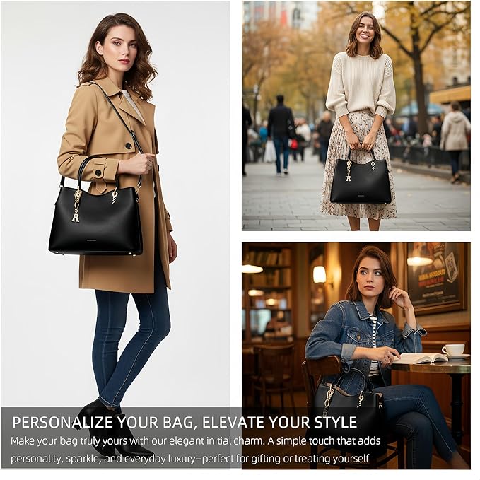 Gold Bubble Heart, Cherry, Bow & More Designs Letter Initial Keychain Bag Charms – Cute Purse Charms for Handbags