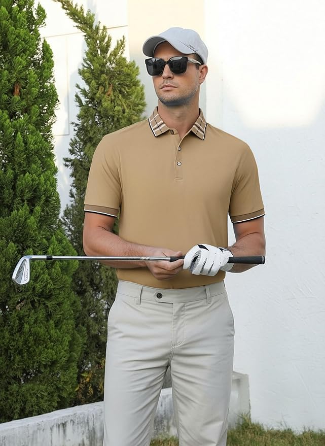 Alex Vando Mens Golf Shirts Moisture Wicking Quick-Dry Short Sleeve Fashion Designed Polo Shirts for Men