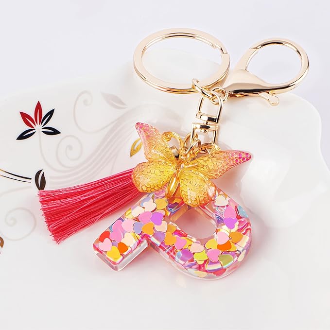 Suweibuke Colourful Cute Initial Letter Keychains for Women Girls with Tassel Butterfly, Charm for Purse Handbags Backpacks