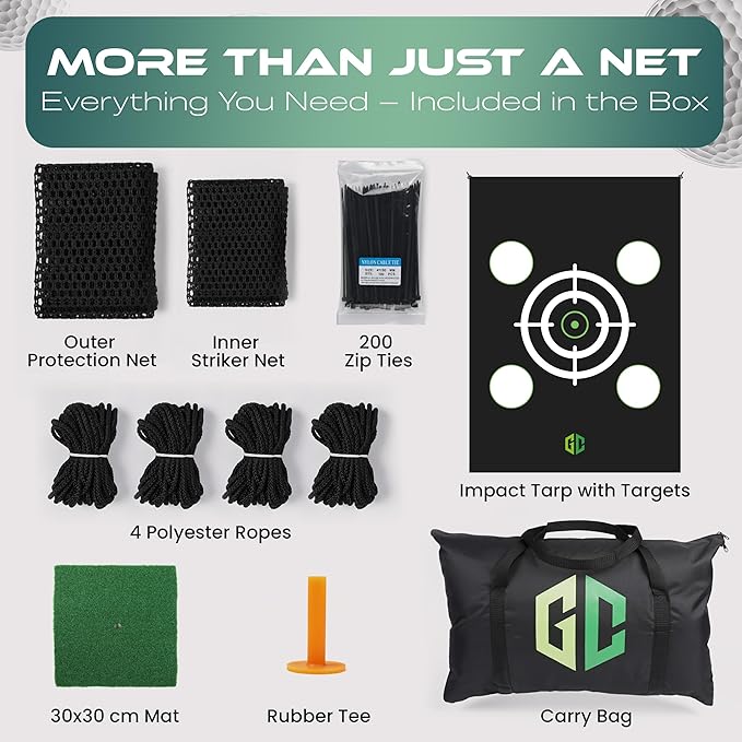 GrdnCare Heavy-Duty Golf Hitting Net 10x8x5.5 FT- Golf Practice Net with Silent Target Tarp, 5-Ply Net, Mat & Tee, Steel Tubes, Poles & Carry Bag - Golf Nets for Backyard, Indoor, Outdoor & Garage