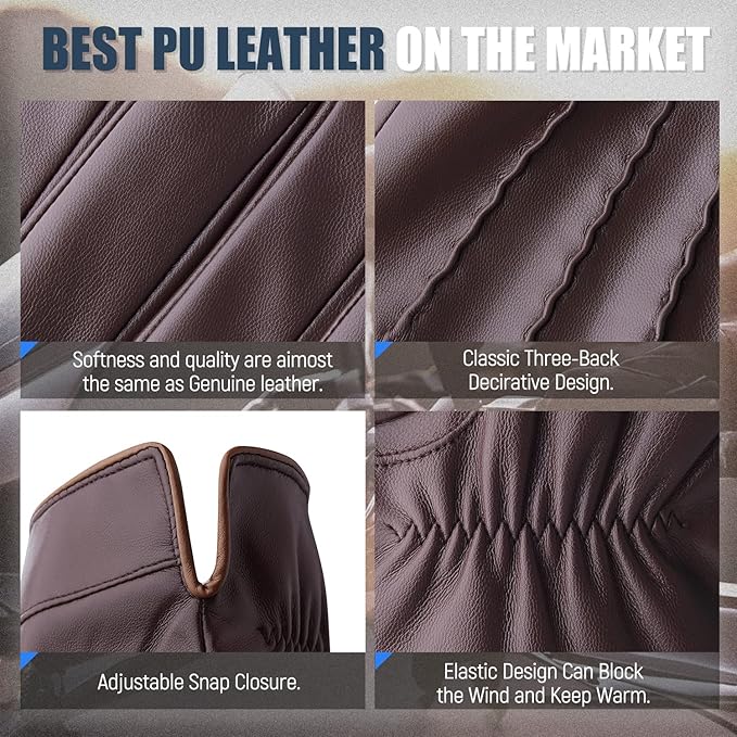 Winter Leather Gloves for Men,Touchscreen Snow Driving Gloves with Cashmere Lining for Motorcycle Driving Riding…