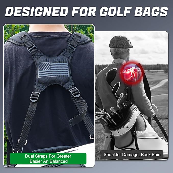 Golf Bag Straps, Universal Replacement Double Shoulder Shoulder Straps, Sailcloth Golf Bag Carry Strap USA Flag
