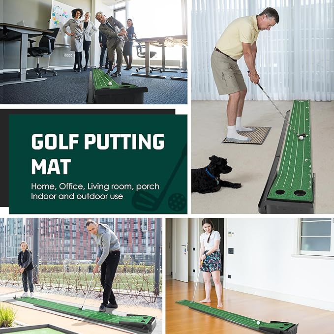 ropoda 9ft Golf Putting Green, Portable Putting Mat for Home and Office with Auto Ball Return Function, Golf Practice Putting Mat Aid for Indoor and Outdoor Use, Classic or with a Putting Mirror