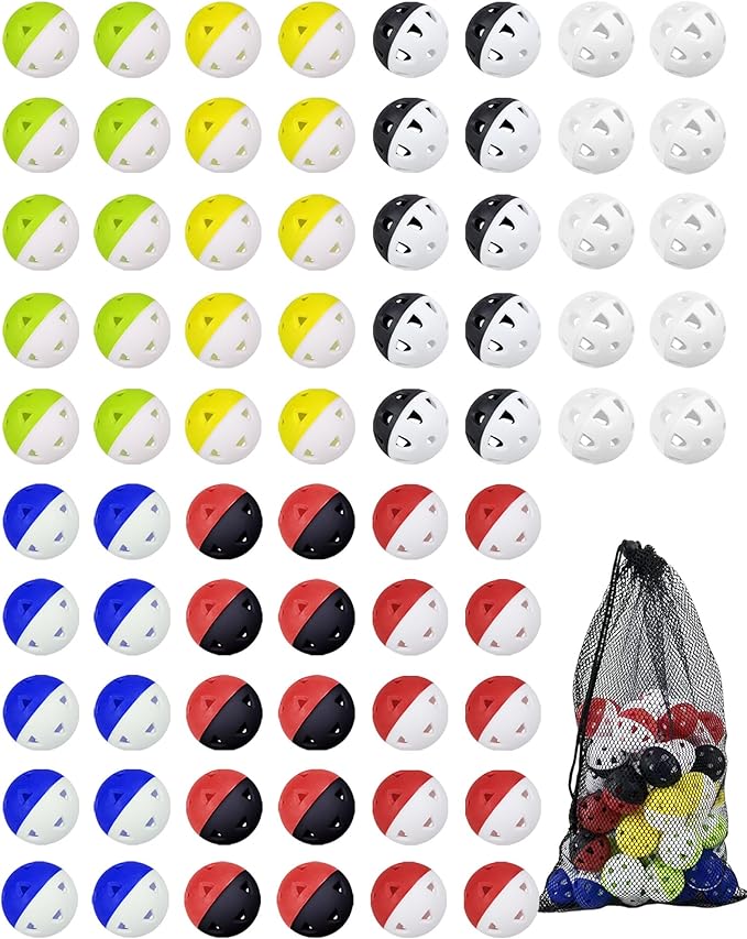 70 Pack Practice Golf Balls, 42mm Rubber Golf Training Ball, Hollow Airflow Limited Flight, Mini Soft Plastic Balls for Home Putting or Backyard Swing, Driving Range Indoor or Outdoor, Women & Men