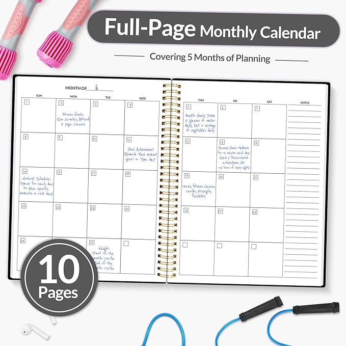 Fitness Journal Workout Planner for Women & Men, A4 (8.5" x 11") Workout Journal Log Book Planner Gift for Track Gym Essentials, Home Workouts, Track Progress, Achieve Wellness Goals, Black