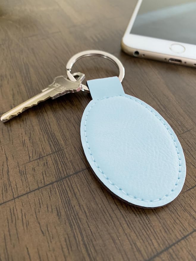 LaserGram Oval Keychain, Off Road Racer, Personalized Engraving Included (Light Blue)