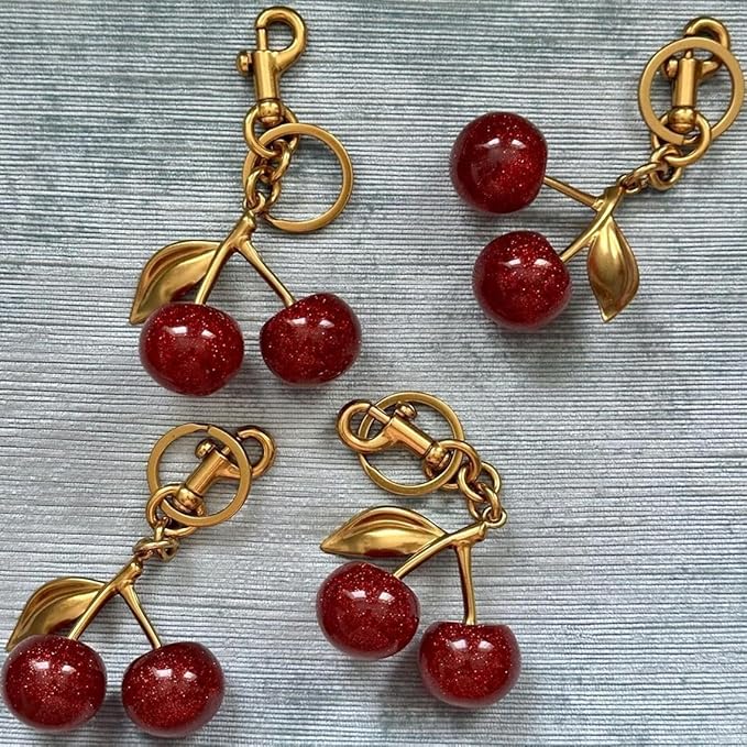 Cherry Bag Charm for Handbag, Big-Apple Strawberry Fruit Bag Charm Cherry Car Accessories KeyChain