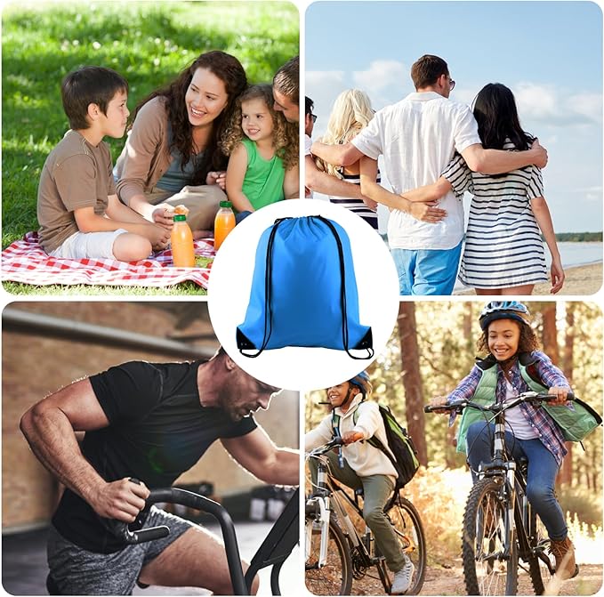 KUUQA 2 Pcs Light Blue Drawstring Backpack Drawstring Bag Bulk Sports Cinch Bags String Backpack Storage Bags for Gym Traveling