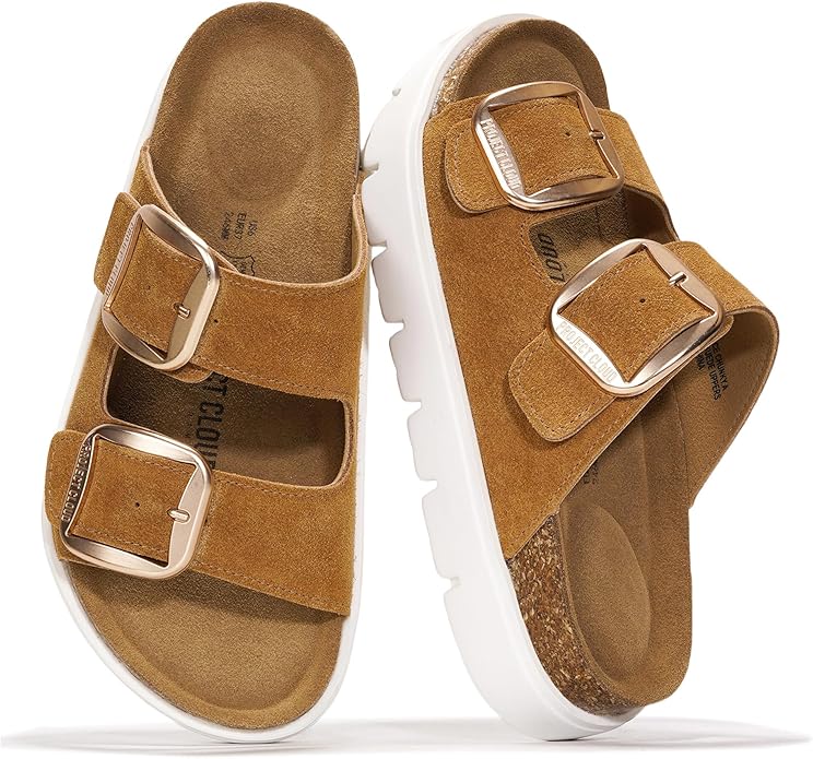 Project Cloud Genuine Leather Platform Sandals Women Footwear - Wedge Chunky Sandals Womens sandals with Memory Foam Insole and Cork Footbed (GREECECHUNKY)