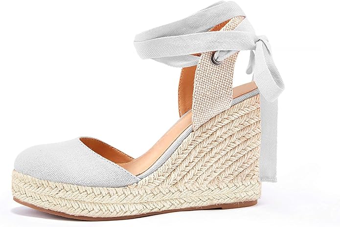 FISACE Womens Summer Espadrille Heel Platform Wedge Sandals Ankle Buckle Strap Closed Toe Shoes