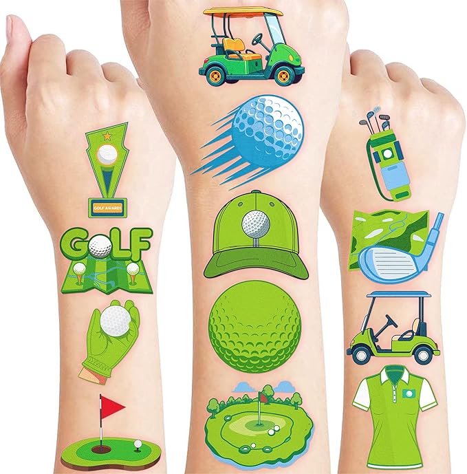 60 PCS Golf Sport Pre-Cut Temporary Tattoos | Super Cute Themed Birthday Party Favors, Supplies, Decorations, Green Sport Fake Tattoo Stickers, School Rewards Prizes & Gifts Boys & Girls, Carnival