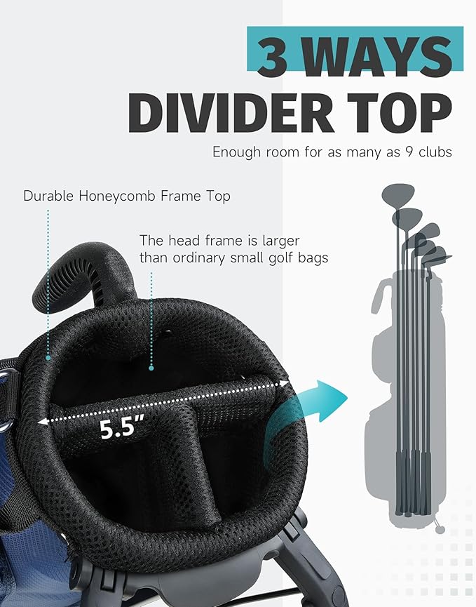 Findway Small Golf Bag Lightweight Pitch and Putt Golf Bag with Stand, Adjustable Dual Straps, Golf Stand Bag for Extra Storage in a Smaller Size, Golf Gifts for Men and Women