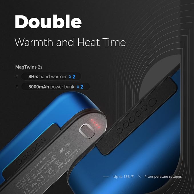 OCOOPA Hand Warmers Rechargeable 2 Pack, Magnetic Electric Handwarmer, 16 Hrs Warmth 4 Levels Heat Up to 145℉, USB-C Portable Charger 10000mAh, Raynauds, Golf, Tech Gifts for Men, Union UT2s(MagTwins)