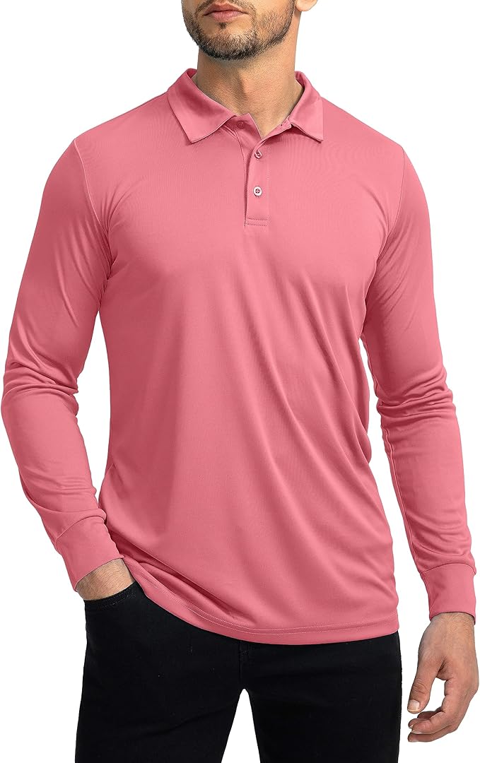 Men's Polo Shirt Long Sleeve Golf Shirts Lightweight UPF 50+ Sun Protection Cool Shirts for Men Work Fishing Outdoor