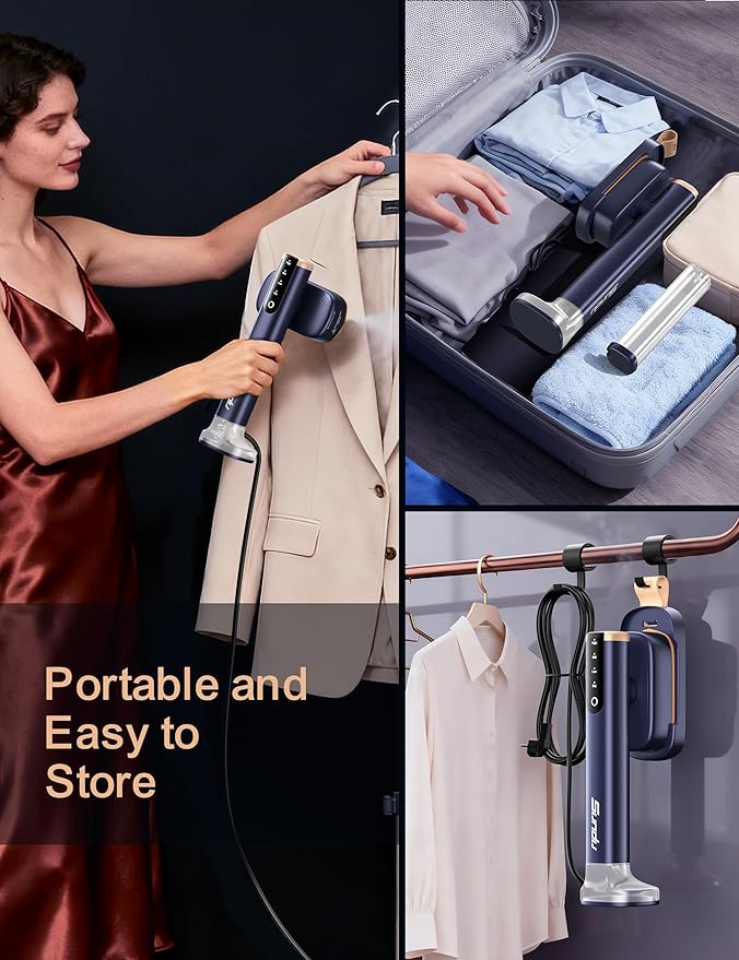 Travel Steamer for Clothes, with 2 Water Tanks (180 ml and 100 ml), Fast Heating, 24g/min Strong Steam, Mini Clothes irons LED Touch Display Dry Ironing, 1200W Portable Steamer ＆ Iron 2 In 1