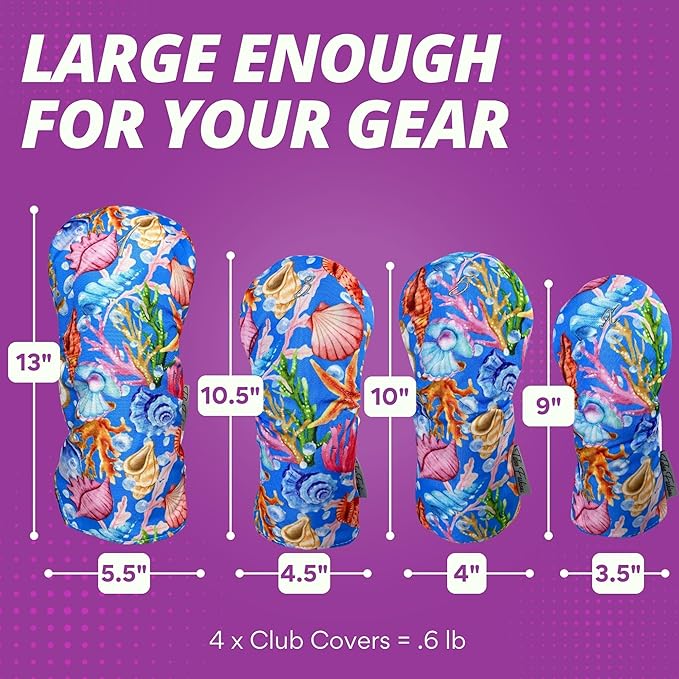 Taboo Fashions Designer Resort Golf Club Covers for Women - Numbered Golf Headcovers Set for Driver, Woods & Hybrid - Weather/Moisture Resistant Protection, Pack of 4