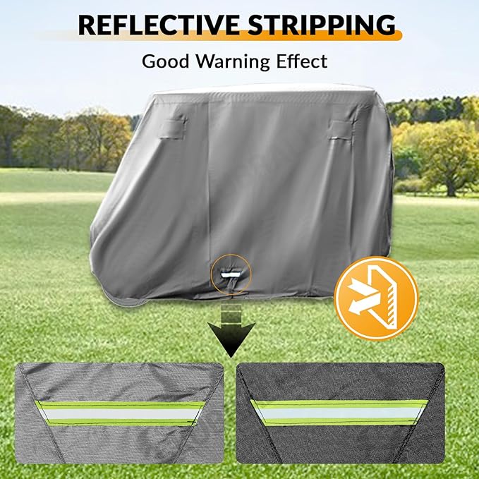 Golf Cart Cover with Doors and Reflective Stripes, 600D Waterproof Golf Cart Cover 2/4 Passenger for Club Car, EZGO, Yamaha Golf Carts - Black/Grey