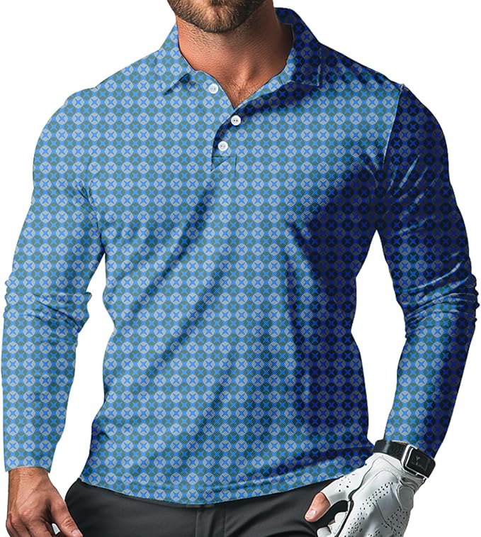 Men's Long Sleeve Golf Shirt Quick Dry 3 Button Work Fishing Outdoor Casual Collar Shirt