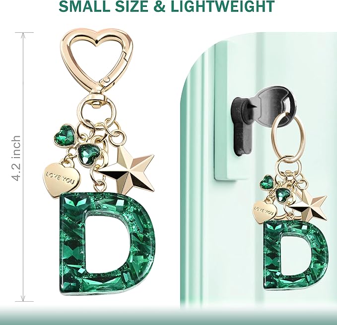 Cute Bling Keychain initial Letter Butterfly Star Pink Purple Gift for Women Girls Bag Cup Charms Accessories